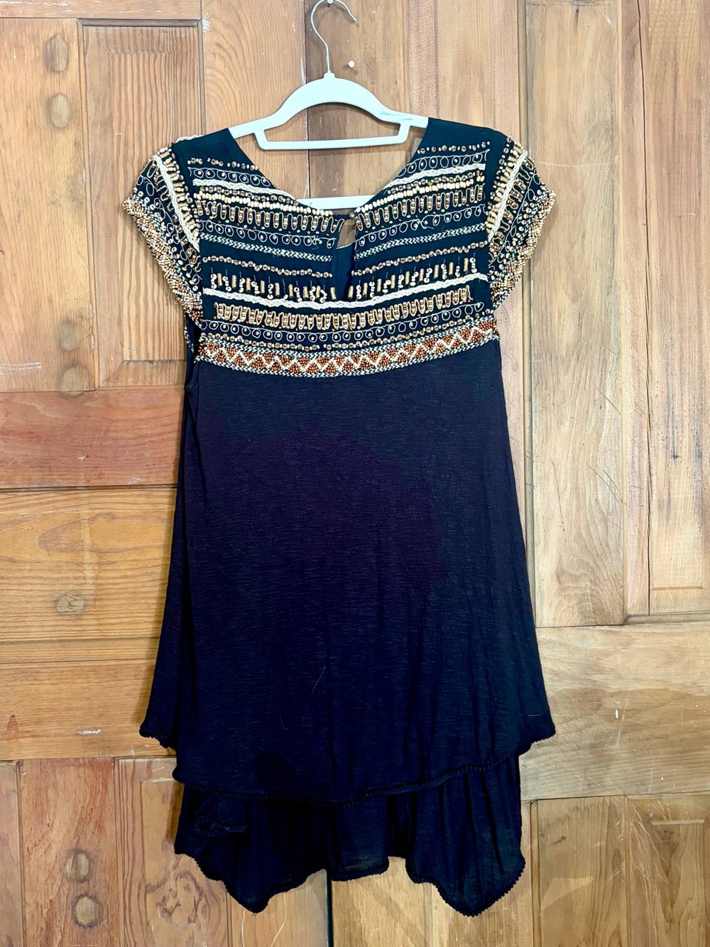 Free People – Embellished Boho Babydoll Tunic Mini Dress – Black Ivory – Sz. L - Picture 6 of 8